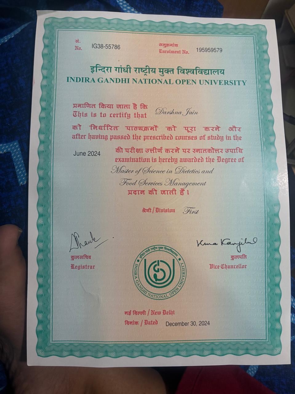 M.Sc. Dietetics & Food Services Management